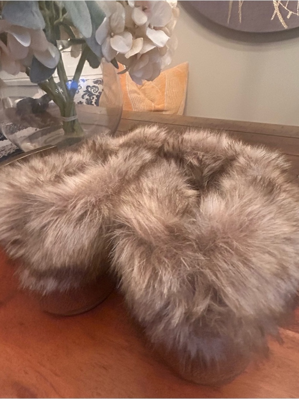 Outboard Faux Fur Moccasin Slippers in Chestnut - Picture 4 of 8